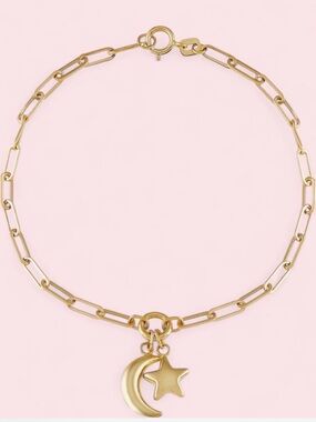 14k Gold Moon & Star Charm Necklace - Women Jewelry